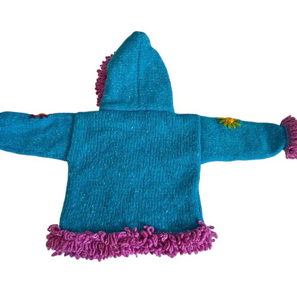 Norsk Kids Girls Sweater Jacket Full Zip Hooded Pockets Wool Flowers Size 2T - Picture 2 of 8